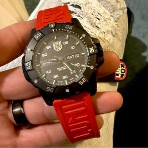 Luminox Master Carbon SEAL Automatic 3875 Watch, Red Strap, 45mm - XS3875